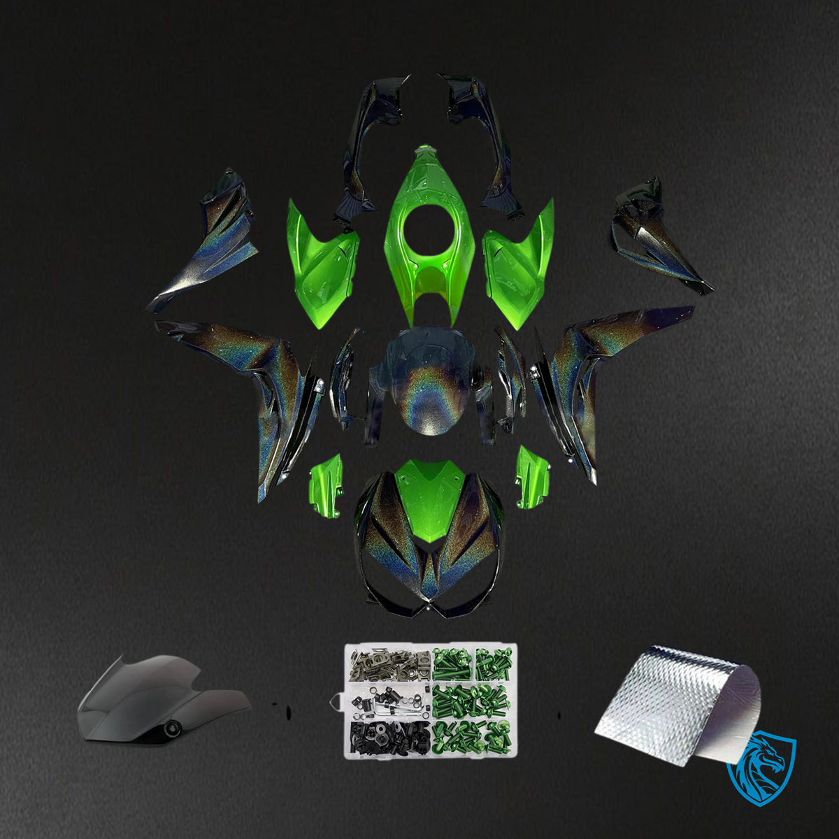 Kawasaki Z1000 (2014-2017) Gradient Green & Rainbow Fairing Kit - Aftermarket ABS Bodywork