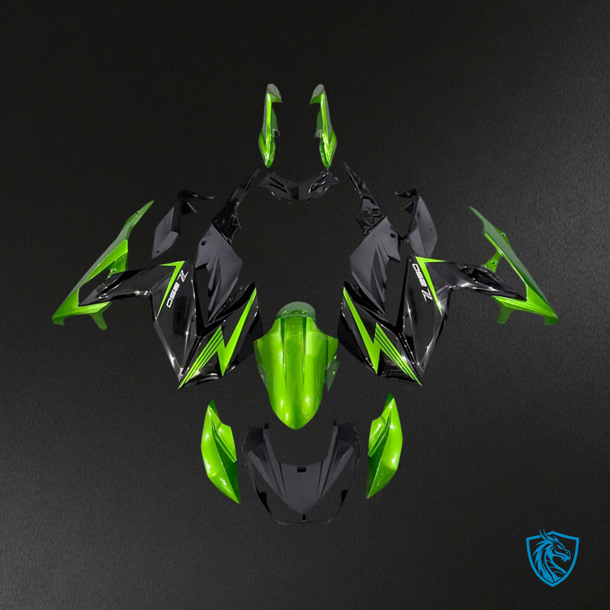 Kawasaki Z250 Z300 (2015-2016) Green & Black Style 2 - Fairing Kit