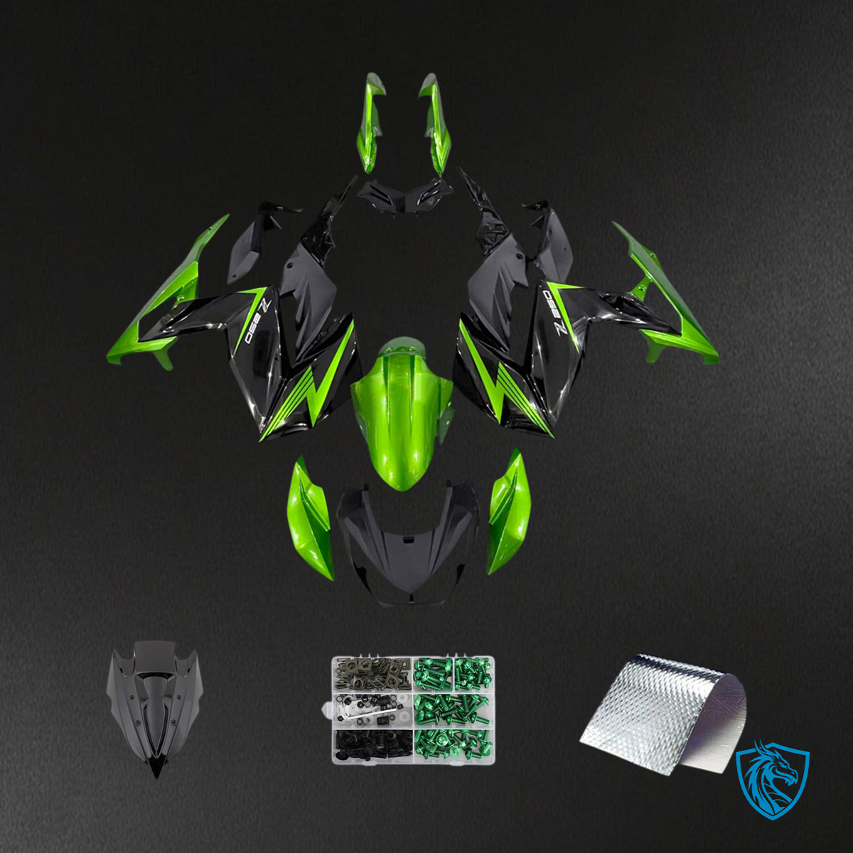Kawasaki Z250 Z300 (2015-2016) Green & Black Style 2 - Fairing Kit