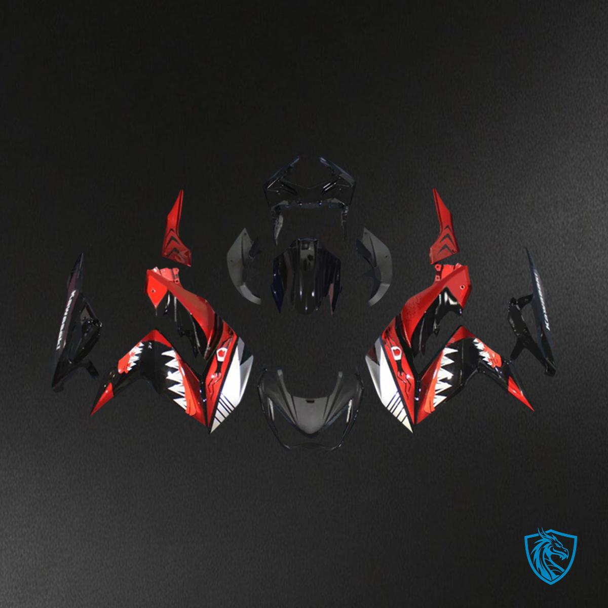 Kawasaki Z250 Z300 (2015-2016) Red & Black Shark Teeth - Fairing Kit