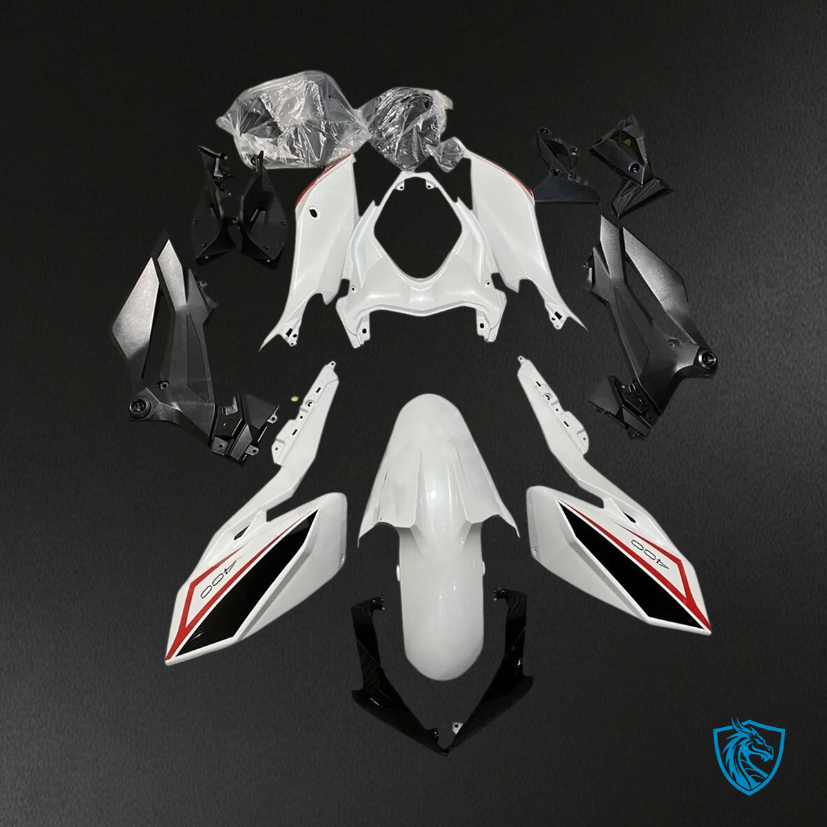 Kawasaki Z400 (2018-2024) Black, White & Red - Fairing Kit