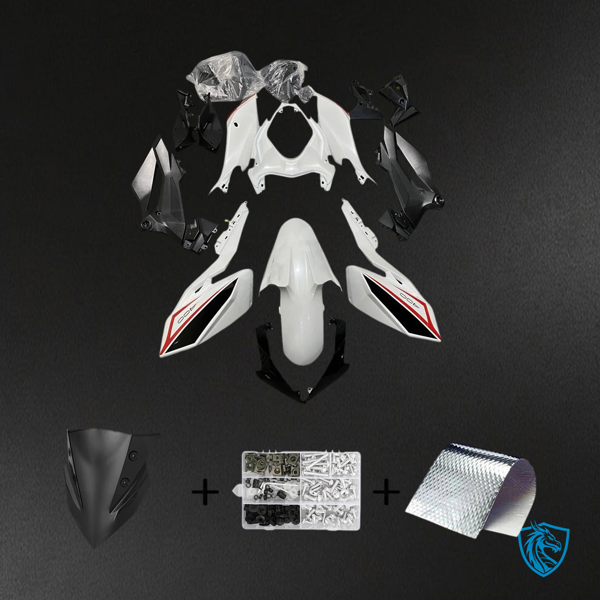 Kawasaki Z400 (2018-2024) Black, White & Red - Fairing Kit