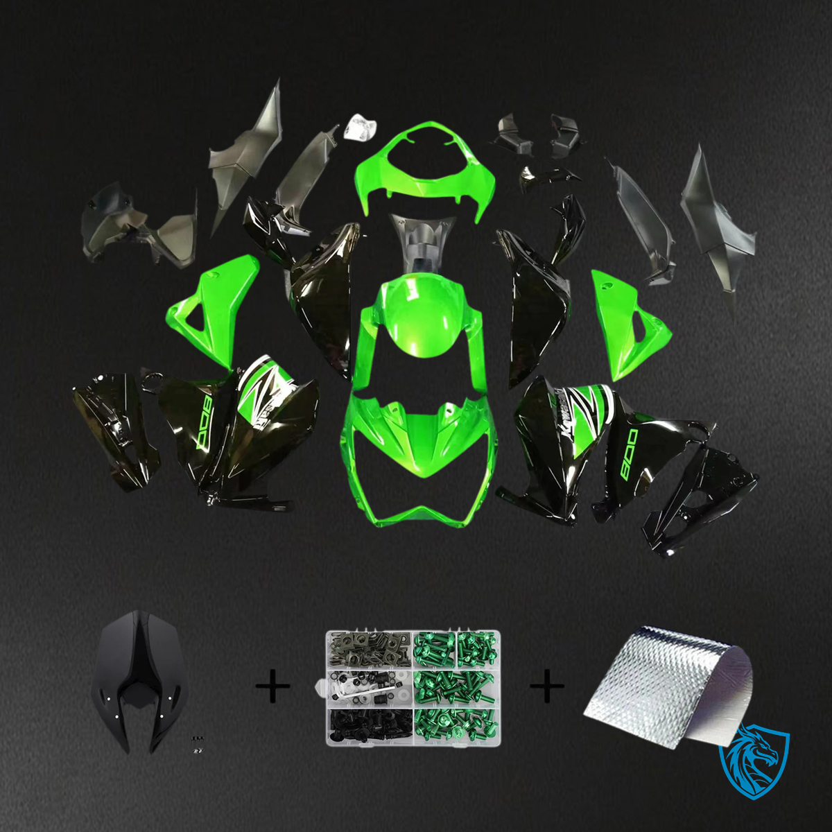 Kawasaki Z800 (2013-2018) Green & Black Style 2 - Fairing Kit