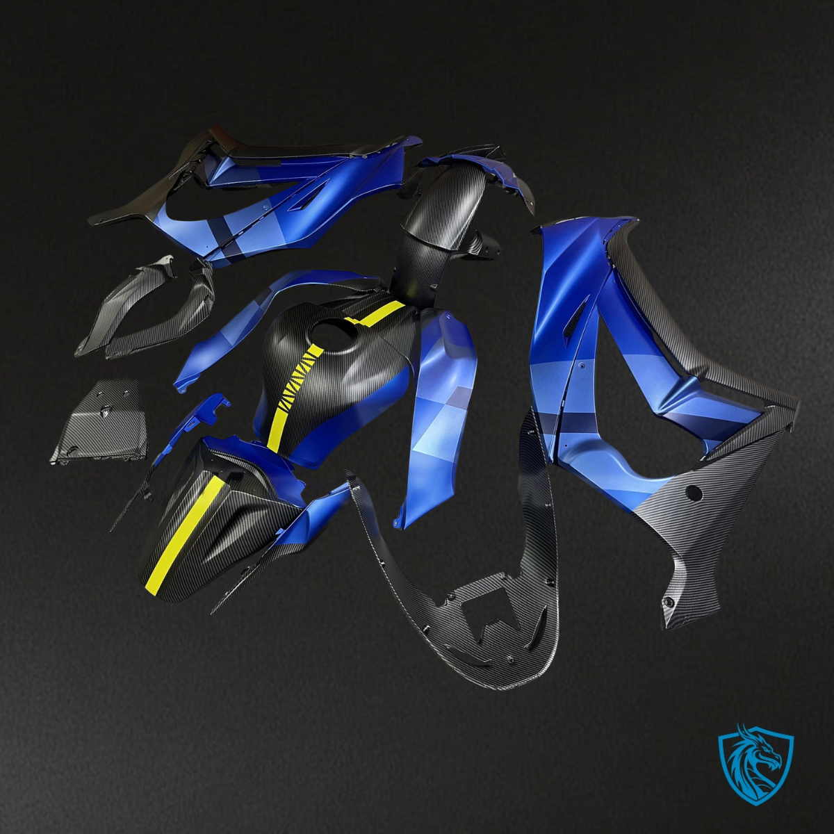 Kawasaki ZX-10R (2011-2015) Matte Blue, Black & Yellow Carbon Fiber - Custom ABS Fairing Kit