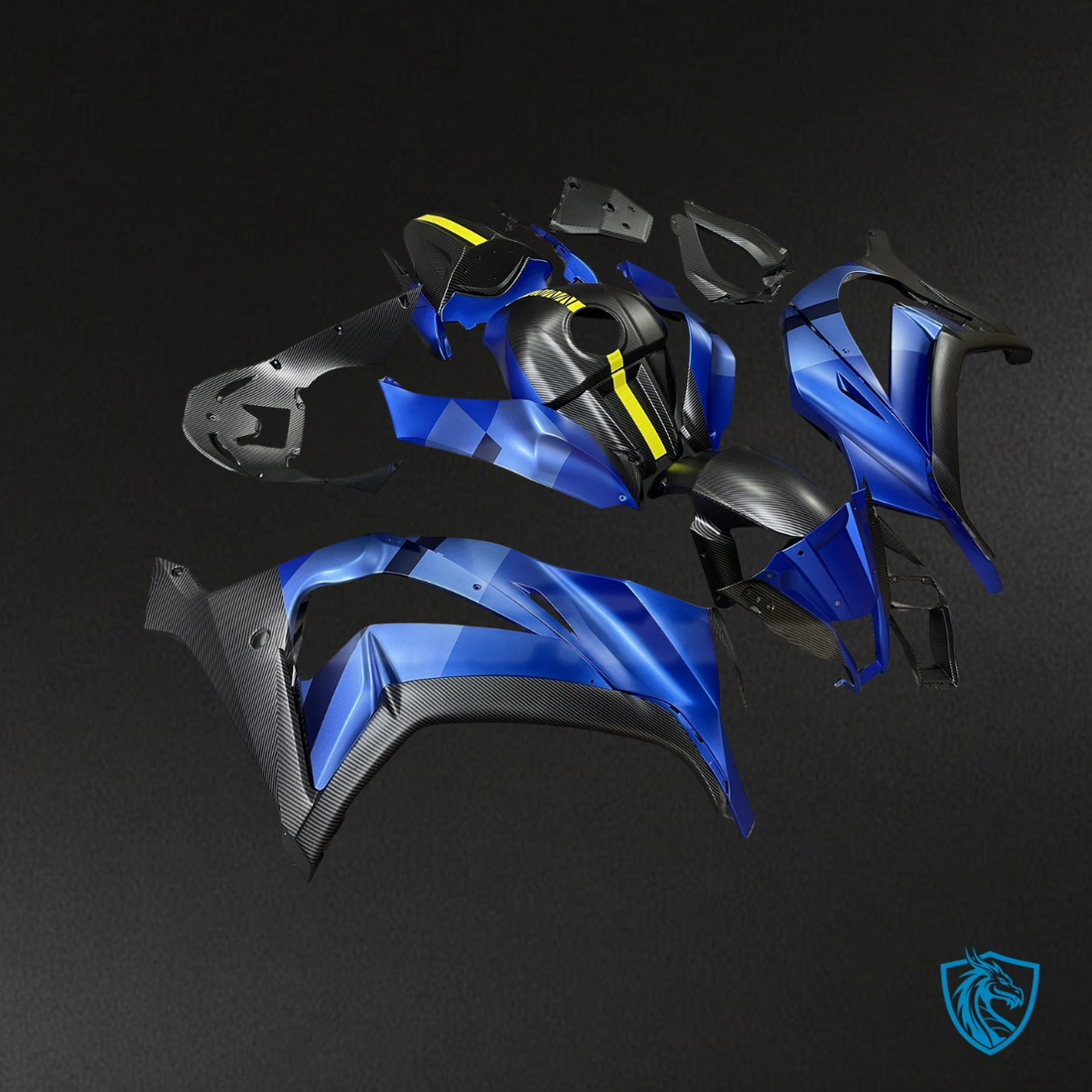 Kawasaki ZX-10R (2011-2015) Matte Blue, Black & Yellow Carbon Fiber - Custom ABS Fairing Kit