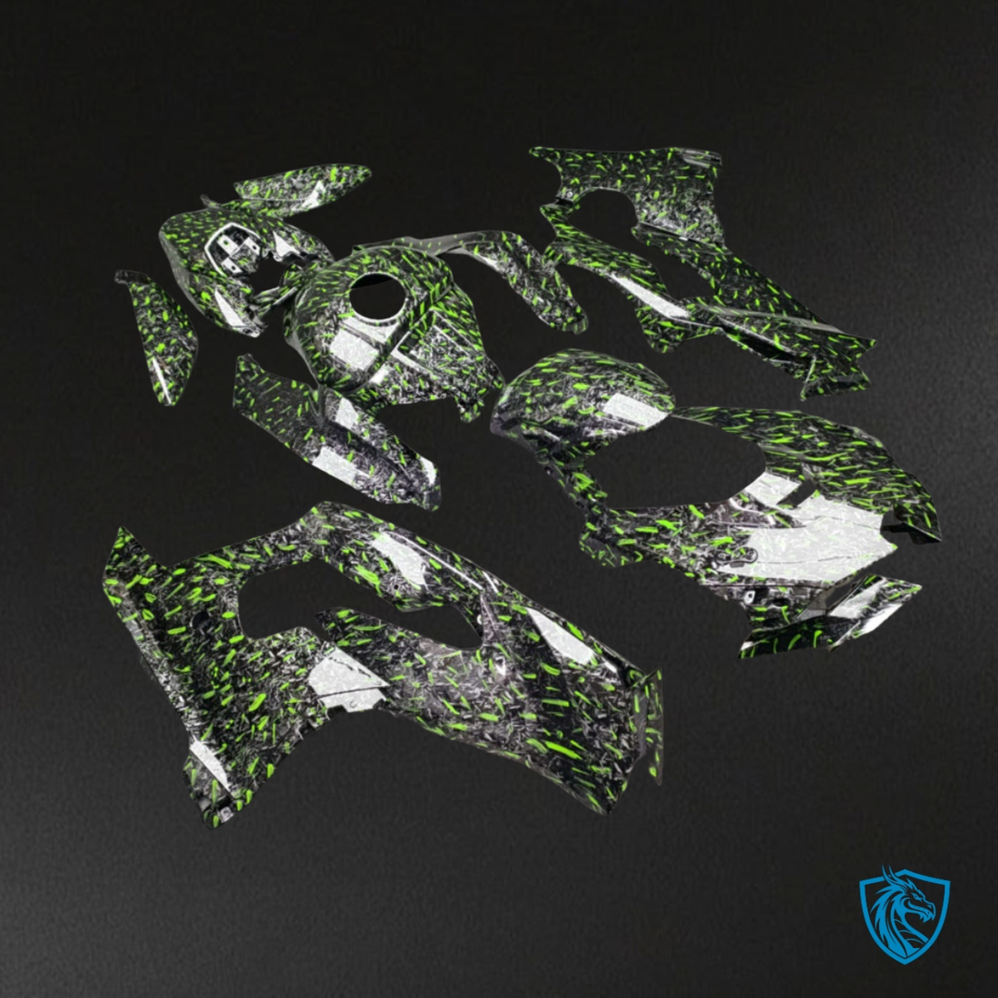 Kawasaki ZX-10R (2021-2025) Forged Carbon Fiber Green & Black - MERGEment Fairings Kit