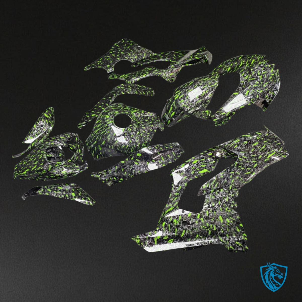 Kawasaki ZX-10R (2021-2025) Forged Carbon Fiber Green & Black - MERGEment Fairings Kit