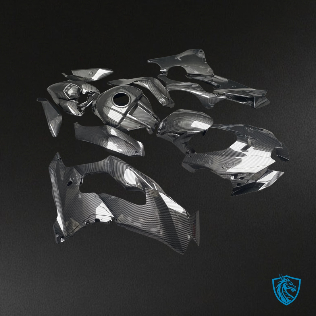 Kawasaki ZX-10R (2021-2025) Gloss Black Carbon Fiber Style Fairing Kit - Aftermarket Bodywork