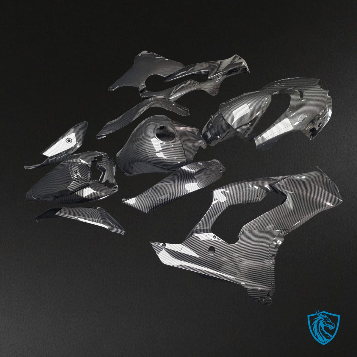 Kawasaki ZX-10R (2021-2025) Gloss Black Carbon Fiber Style Fairing Kit - Aftermarket Bodywork
