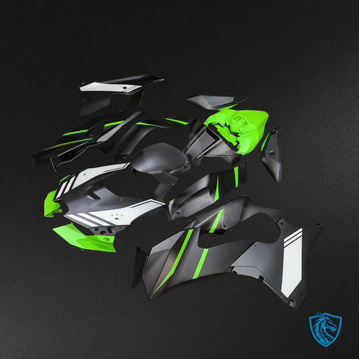 Kawasaki ZX-10R (2021-2025) Matte Black, Green & White - MERGEment Motorcycle Fairings Kit