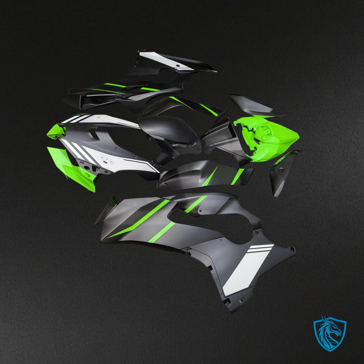 Kawasaki ZX-10R (2021-2025) Matte Black, Green & White - MERGEment Motorcycle Fairings Kit