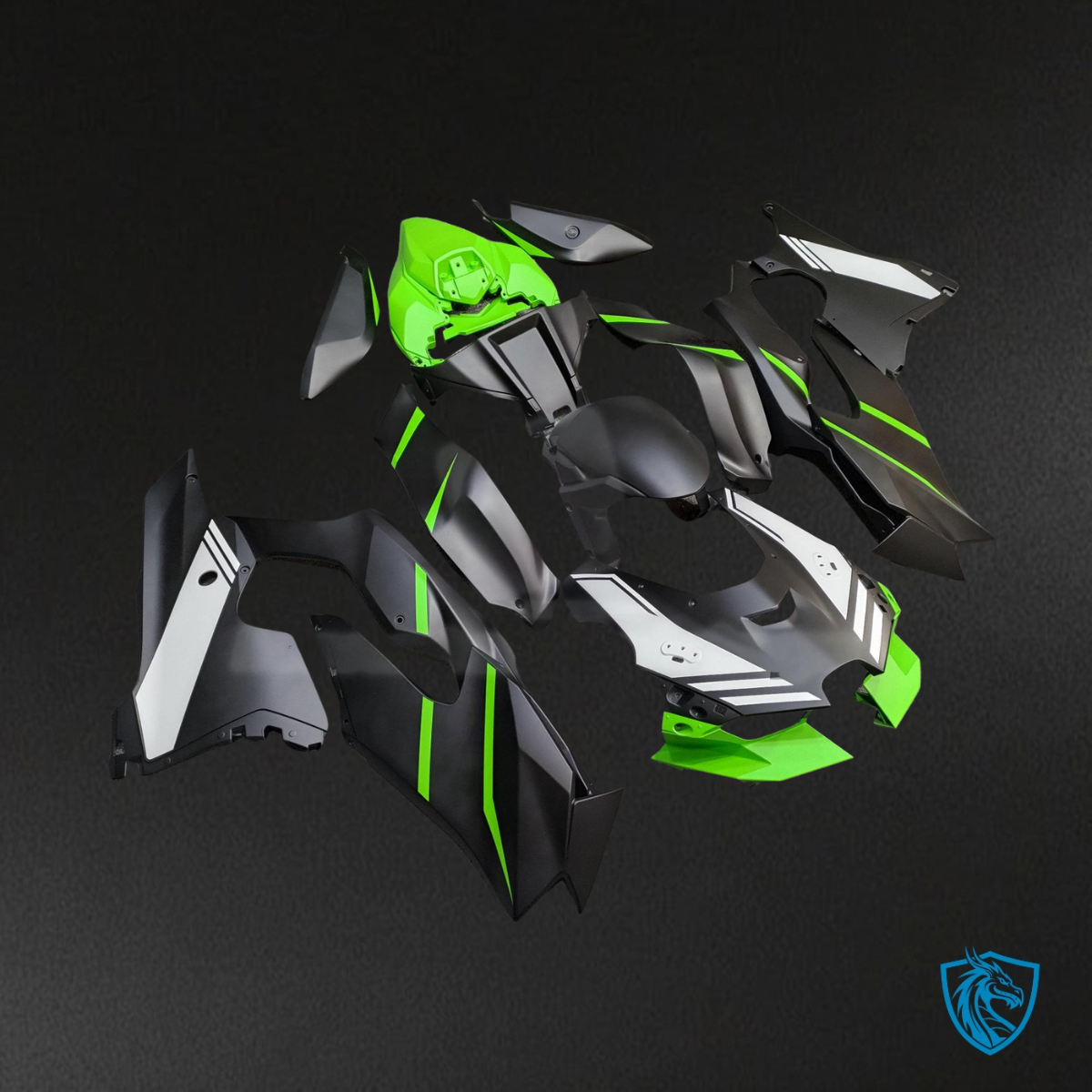 Kawasaki ZX-10R (2021-2025) Matte Black, Green & White - MERGEment Motorcycle Fairings Kit