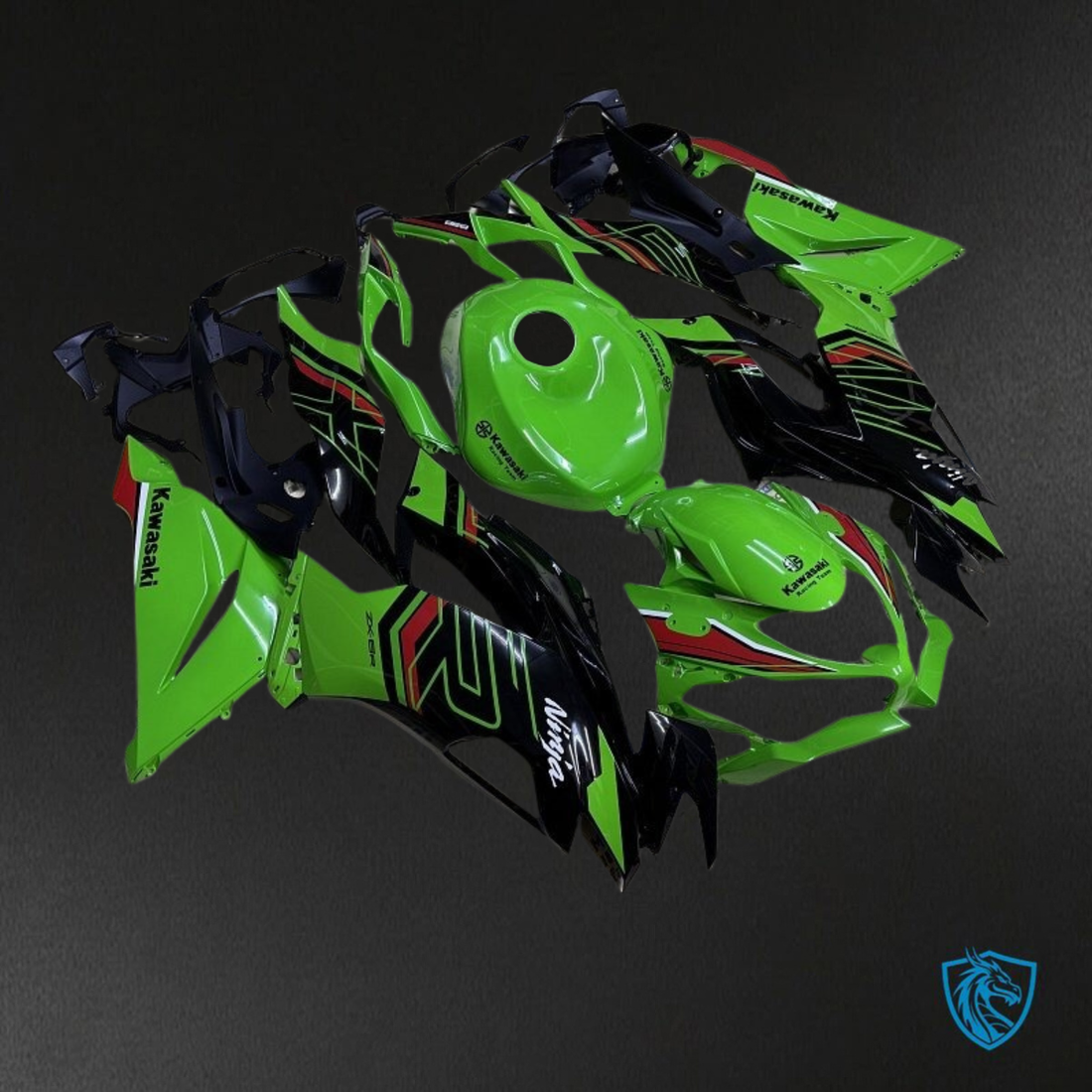 Kawasaki ZX-6RZX636 (2019-2020) Green, Black & Red Logos ABS Bodywork - Fairings Kit