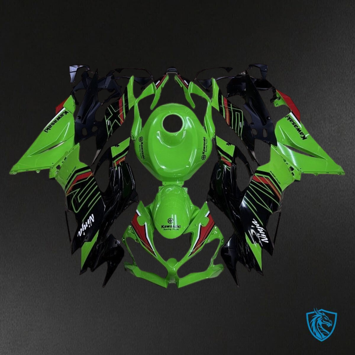 Kawasaki ZX-6RZX636 (2019-2020) Green, Black & Red Logos ABS Bodywork - Fairings Kit