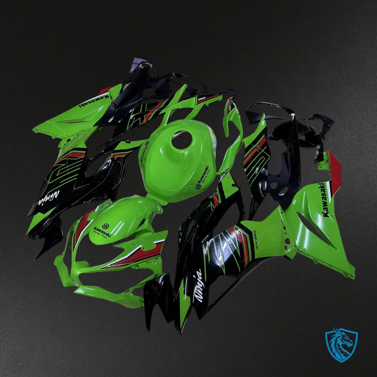 Kawasaki ZX-6RZX636 (2019-2020) Green, Black & Red Logos ABS Bodywork - Fairings Kit