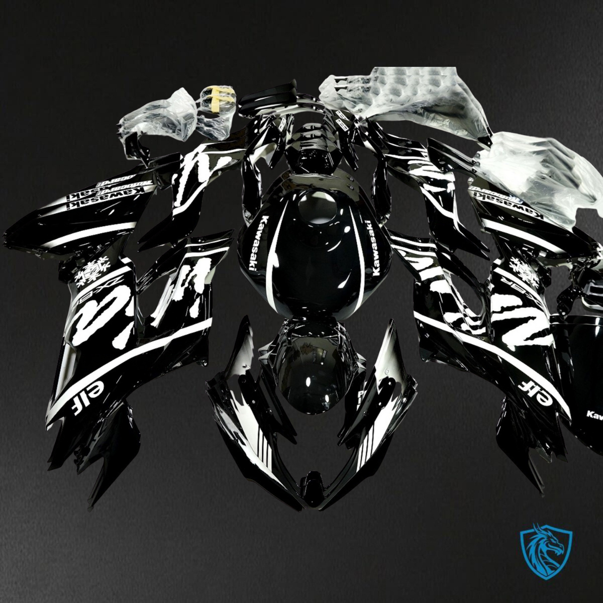 Kawasaki ZX-6R ZX636 (2019–2020) Glossy Black & White - Replacement Motorcycle Fairings Kit