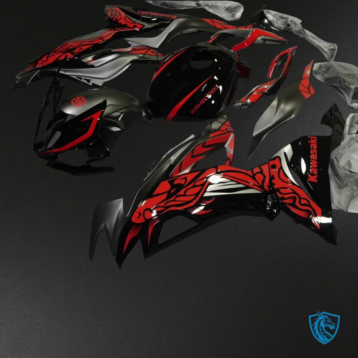 Kawasaki ZX-6R ZX636 (2019-2020) Glossy Red & Black - Custom ABS Fairing Kit