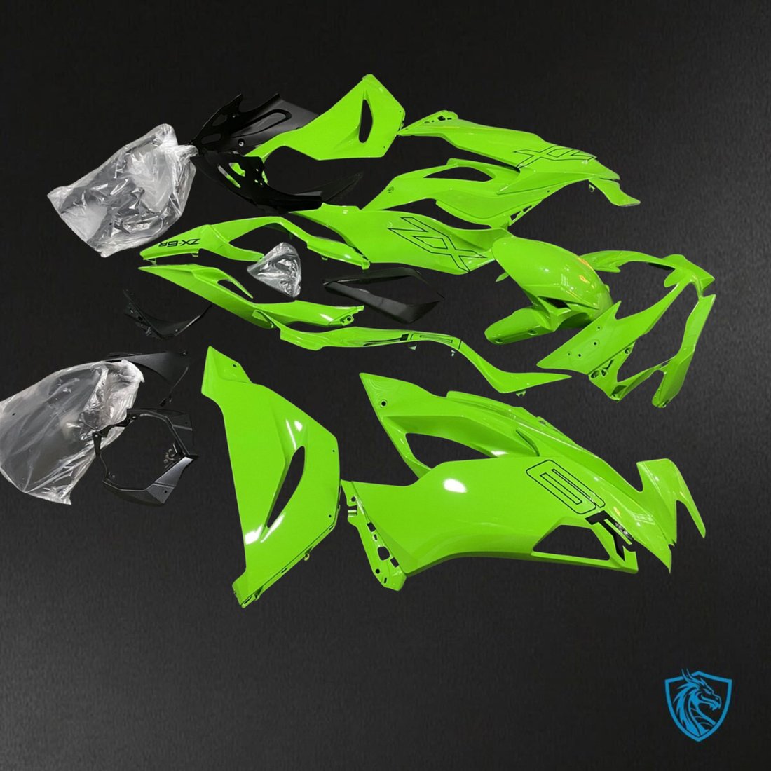 Kawasaki ZX-6R ZX636 (2019–2020) Glossy Green & Black - Custom ABS Fairing Kit