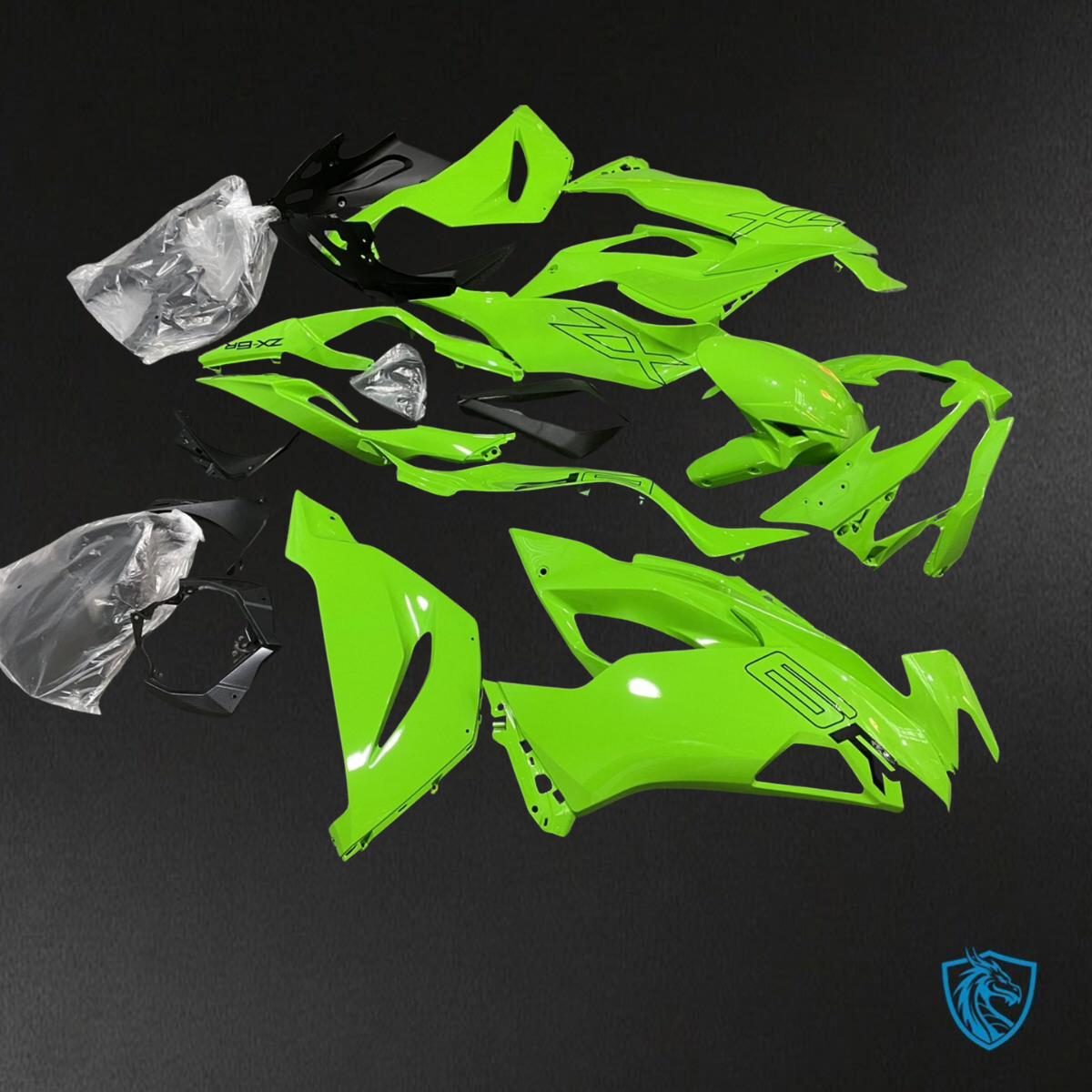 Kawasaki ZX-6R ZX636 (2019–2020) Glossy Green & Black - Custom ABS Fairing Kit