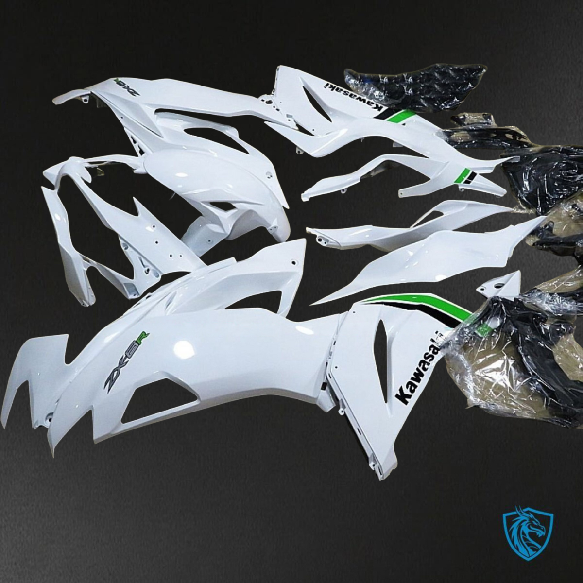Kawasaki ZX-6R ZX636 (2019-2020) White & Green - Replacement Motorcycle Fairings Kit