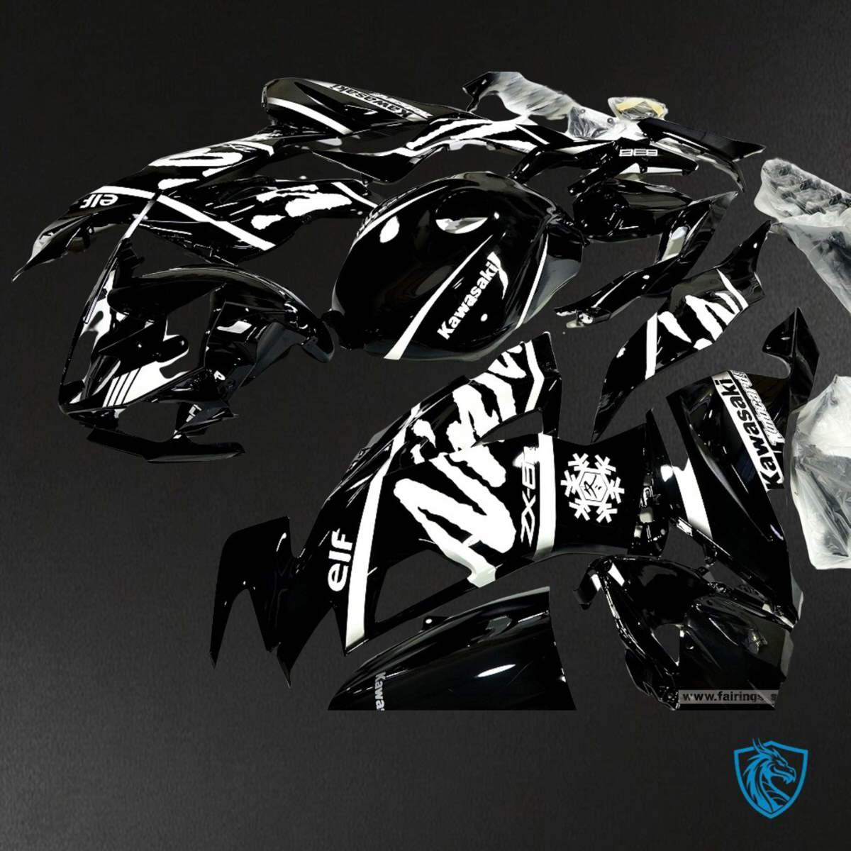 Kawasaki ZX-6R ZX636 (2019–2020) Glossy Black & White - Replacement Motorcycle Fairings Kit