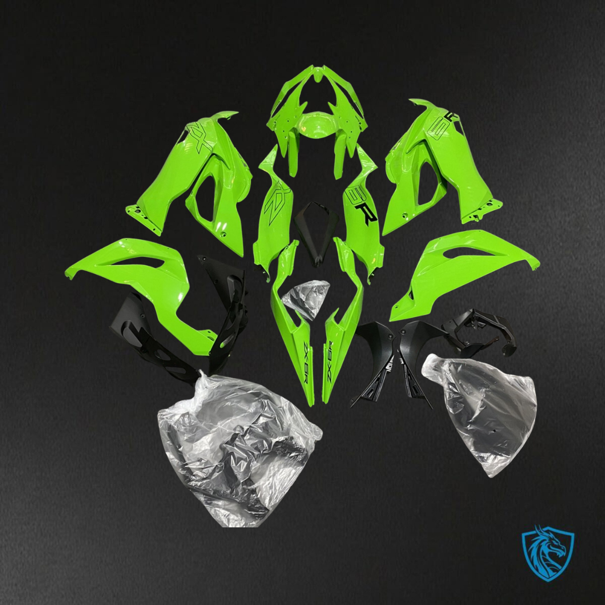 Kawasaki ZX-6R ZX636 (2019–2020) Glossy Green & Black - Custom ABS Fairing Kit
