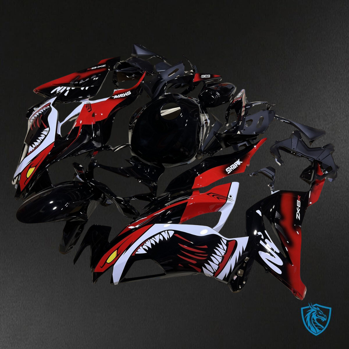 Kawasaki ZX-6R ZX636 (2019–2020) Glossy Black, Red & White - Replacement Motorcycle Fairings Kit