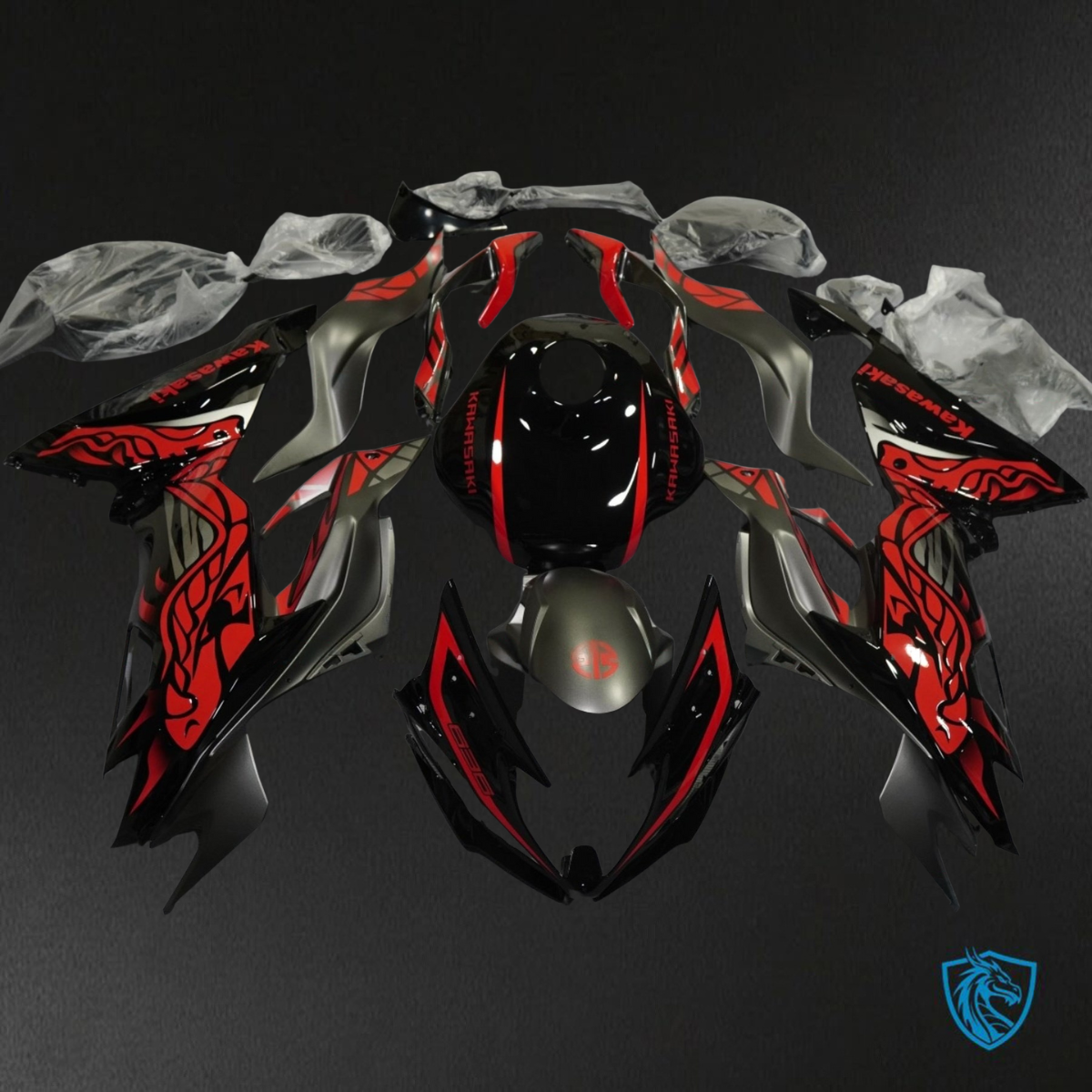 Kawasaki ZX-6R ZX636 (2019-2020) Glossy Red & Black - Custom ABS Fairing Kit