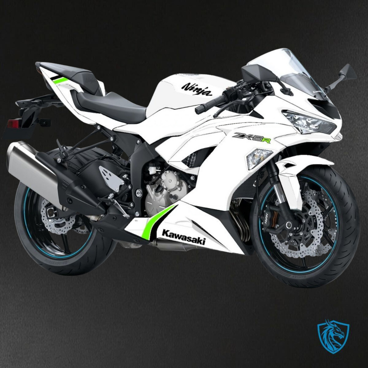 Kawasaki ZX-6R ZX636 (2019-2020) White & Green - Replacement Motorcycle Fairings Kit
