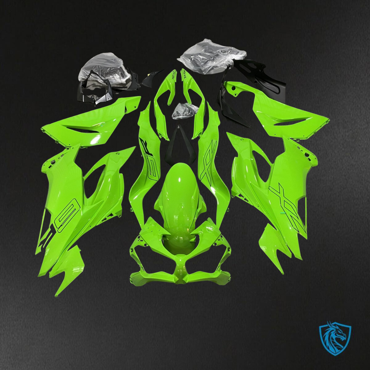 Kawasaki ZX-6R ZX636 (2019–2020) Glossy Green & Black - Custom ABS Fairing Kit