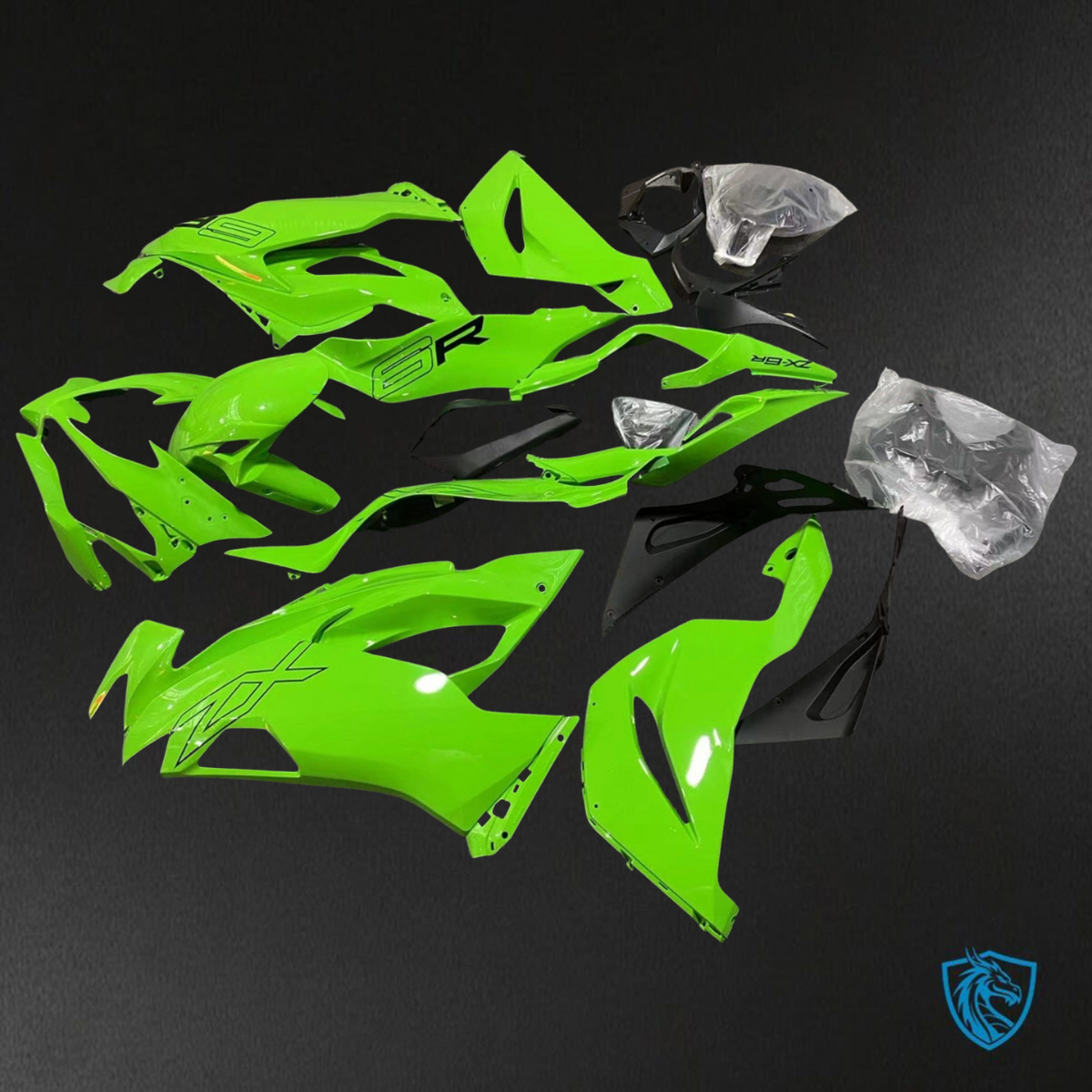 Kawasaki ZX-6R ZX636 (2019–2020) Glossy Green & Black - Custom ABS Fairing Kit