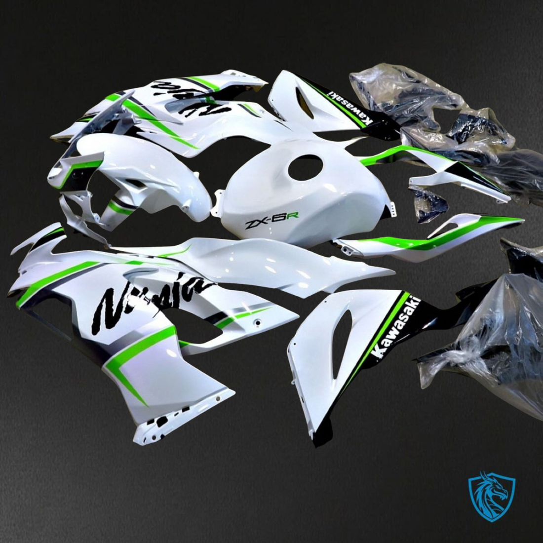 Kawasaki ZX-6R ZX636 (2019-2020) White & Green ABS Bodywork - Fairings Kit