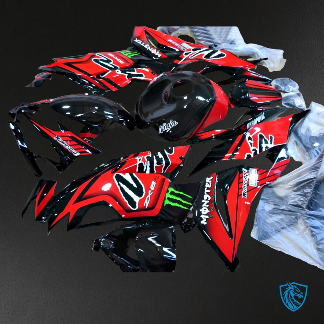 Kawasaki ZX-6R ZX636 (2019-2020) Black & Red Monster Fairings Kit - Aftermarket ABS Bodywork