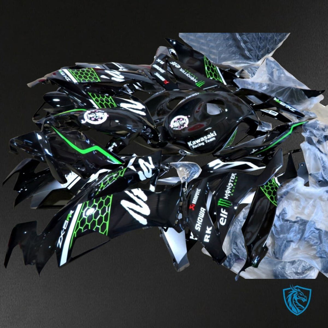 Kawasaki ZX-6R ZX636 (2019-2020) Black & Green Monster - Replacement Motorcycle Fairings Kit