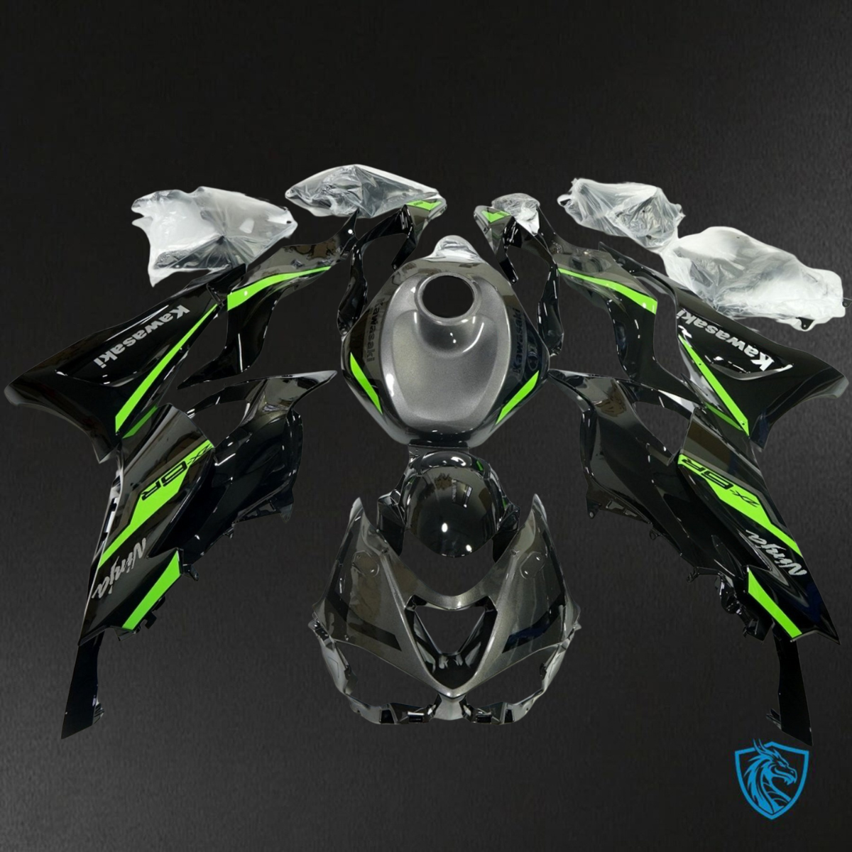 Kawasaki ZX-6R ZX636 (2023–2024) Glossy Black & Green - Replacement Motorcycle Fairings Kit
