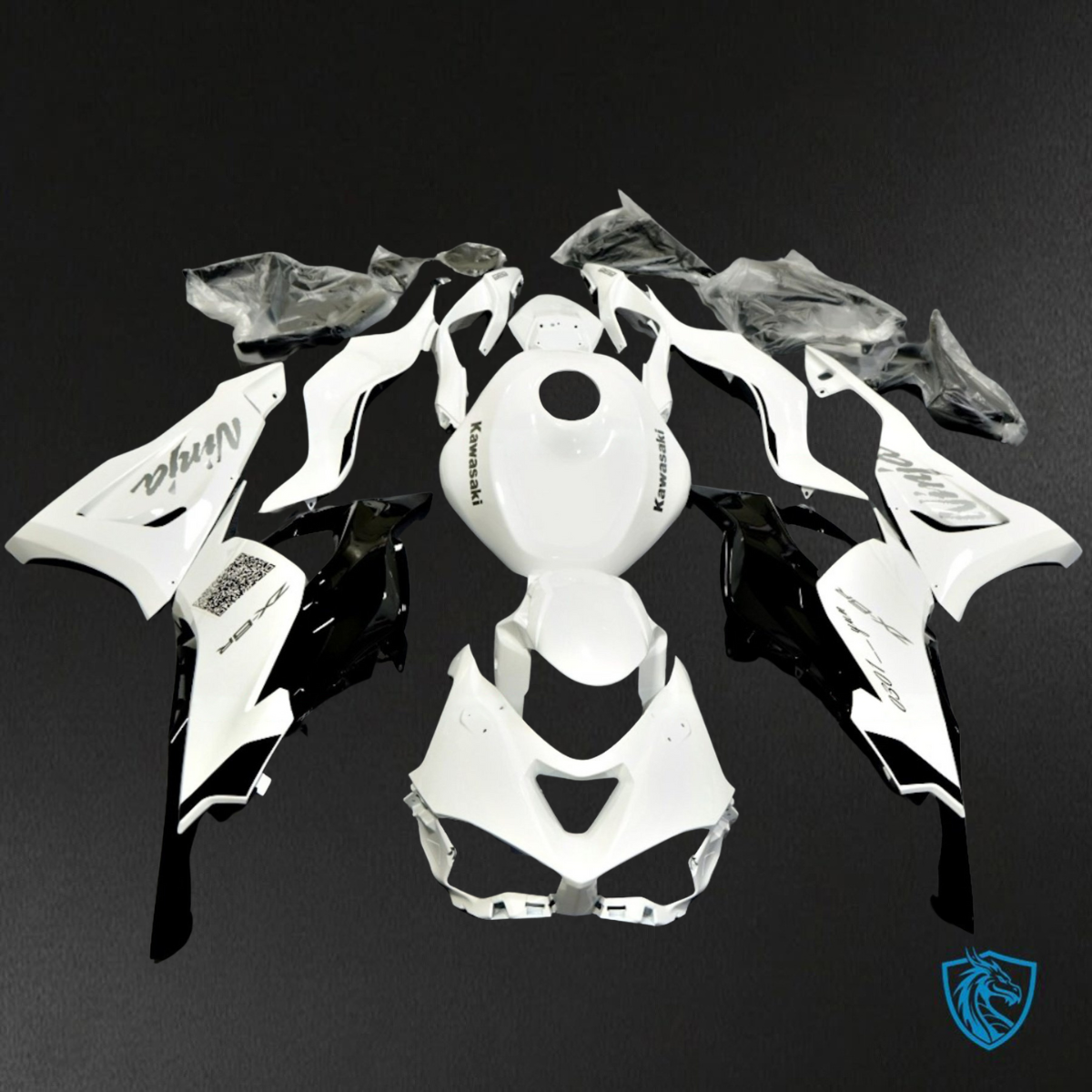 Kawasaki ZX-6R ZX636 (2023–2024) Glossy White & Black - Custom ABS Fairing Kit
