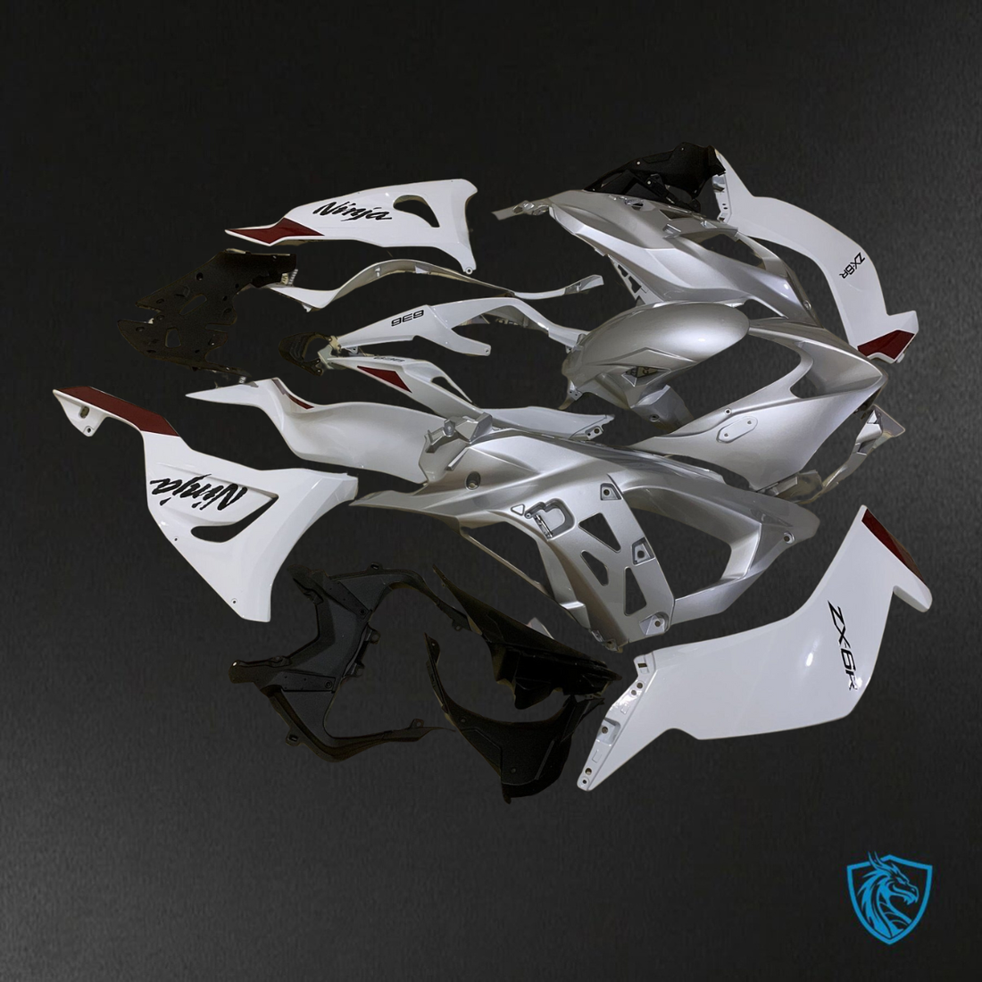 Kawasaki ZX-6R ZX636 (2023–2024) White & Gray Logo - Replacement Motorcycle Fairings Kit