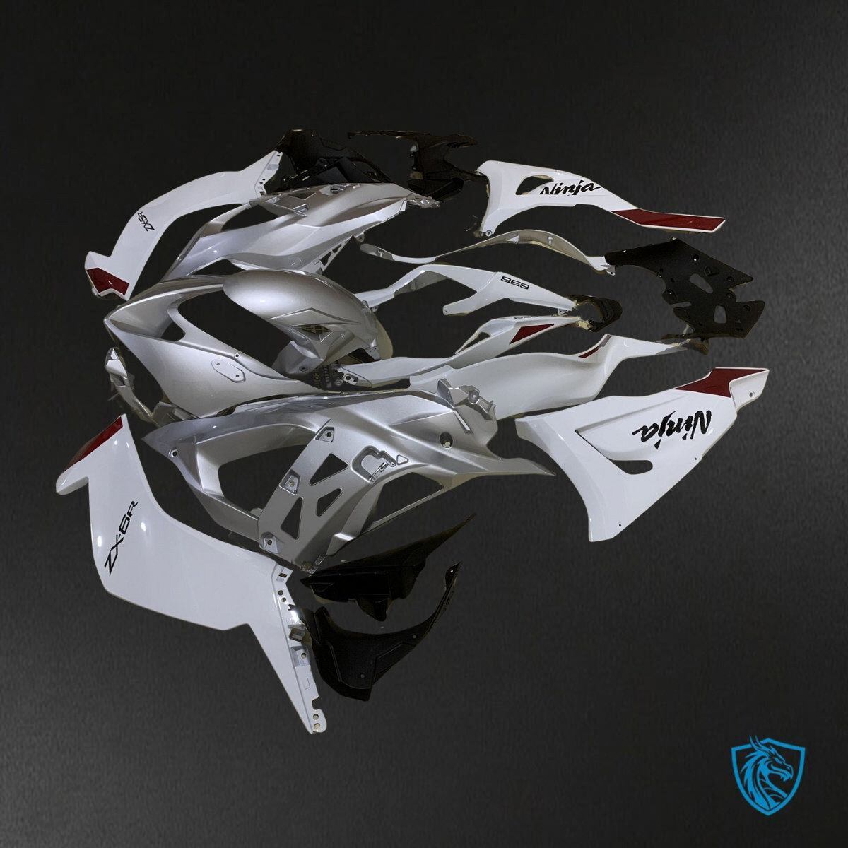 Kawasaki ZX-6R ZX636 (2023–2024) White & Gray Logo - Replacement Motorcycle Fairings Kit