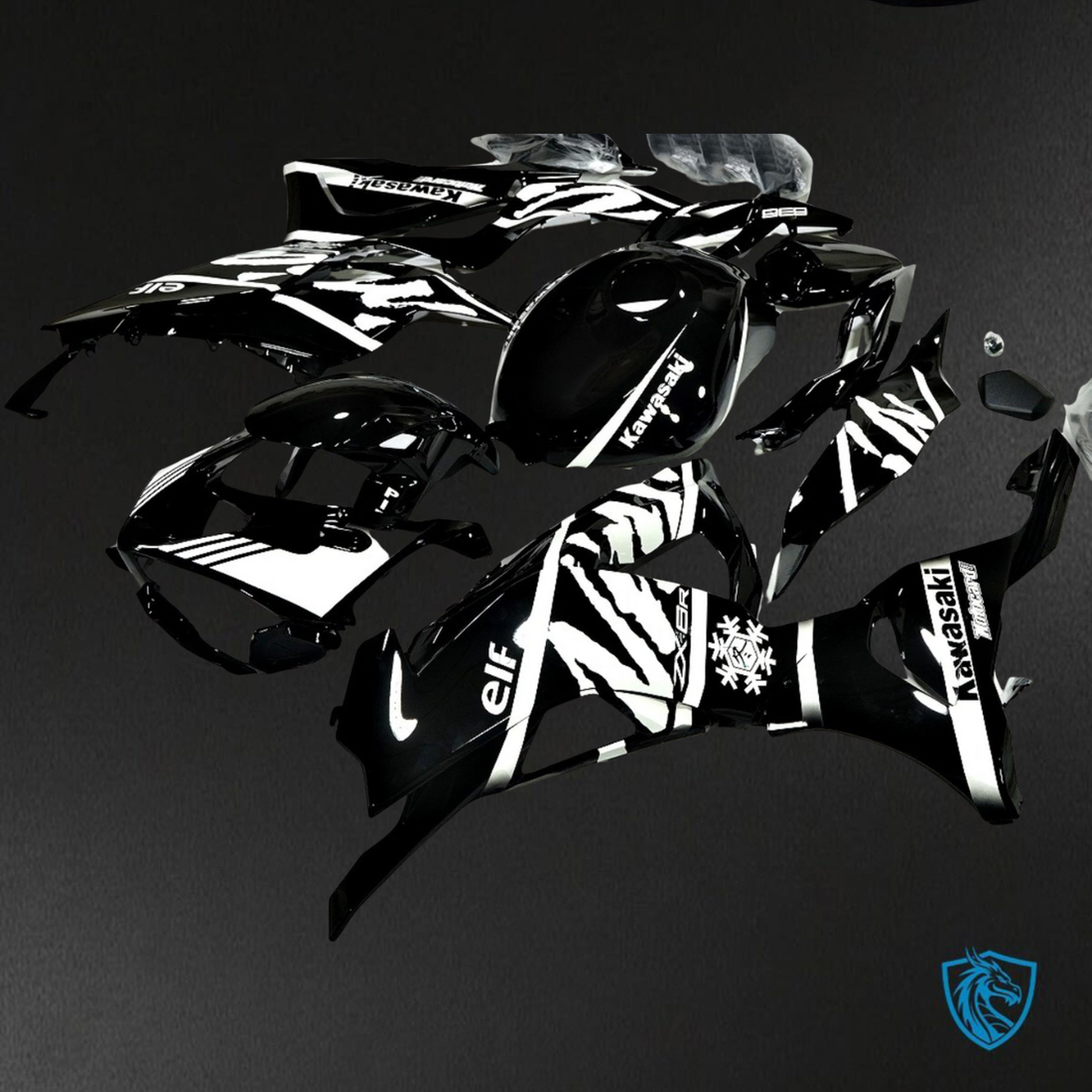 Kawasaki ZX-6R ZX636 (2023–2024) Glossy Black & White ABS Bodywork - Fairings Kit