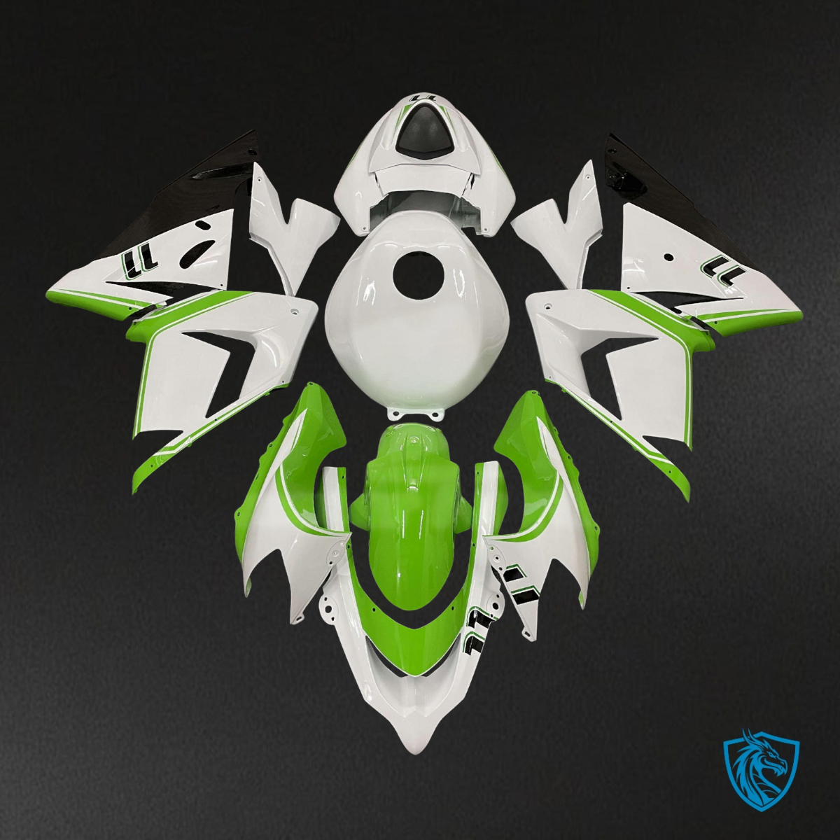 Kawasaki ZX10R (2004-2005) Gloss White & Green Fairing Kit - Aftermarket ABS Bodywork
