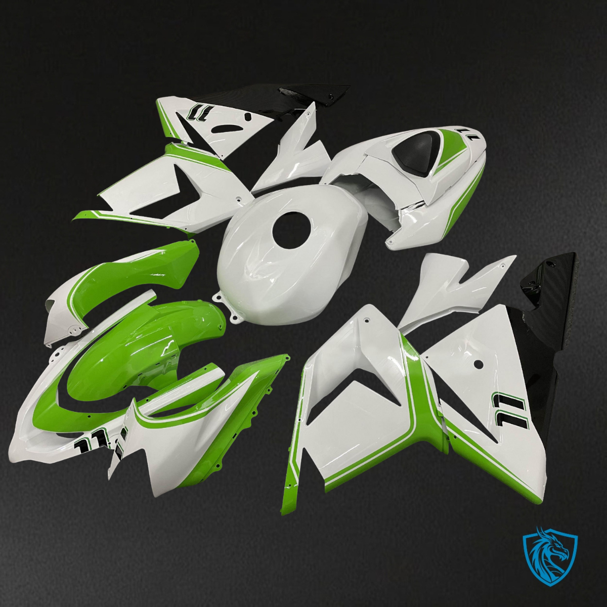 Kawasaki ZX10R (2004-2005) Gloss White & Green Fairing Kit - Aftermarket ABS Bodywork