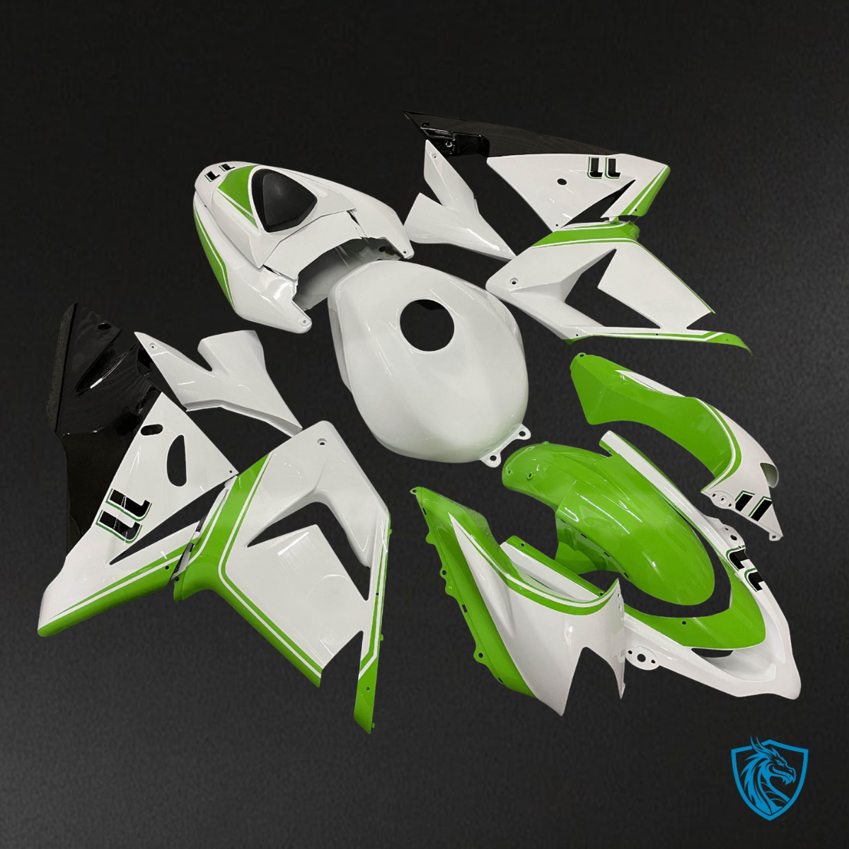 Kawasaki ZX10R (2004-2005) Gloss White & Green Fairing Kit - Aftermarket ABS Bodywork