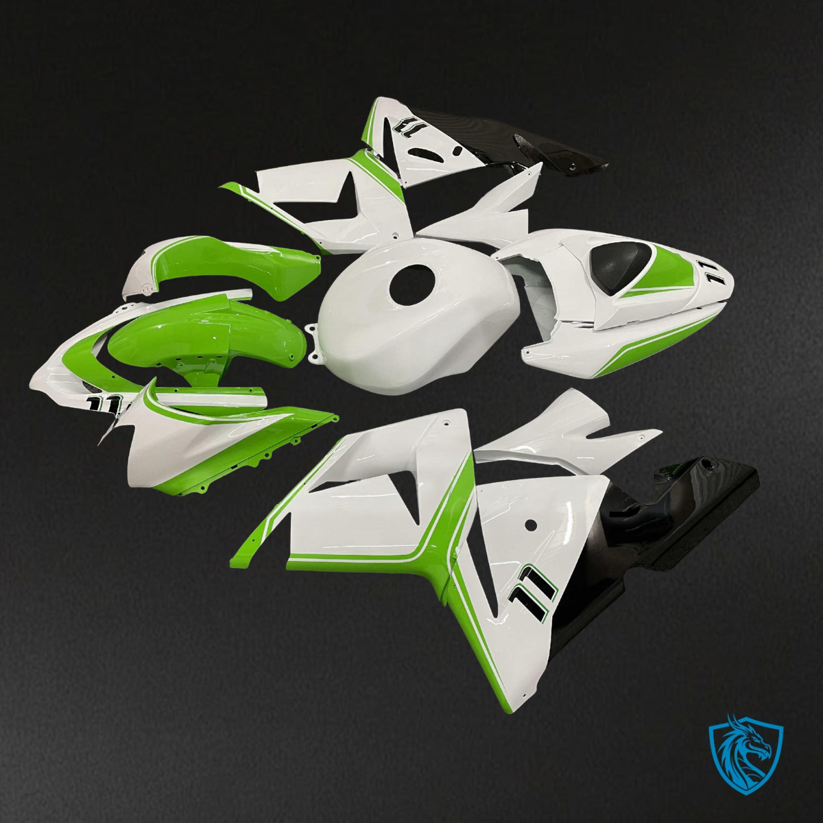 Kawasaki ZX10R (2004-2005) Gloss White & Green Fairing Kit - Aftermarket ABS Bodywork