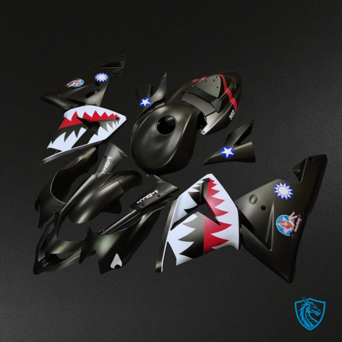 Kawasaki ZX10R (2004-2005) Shark Black, White & Red - Custom ABS Fairing Kit