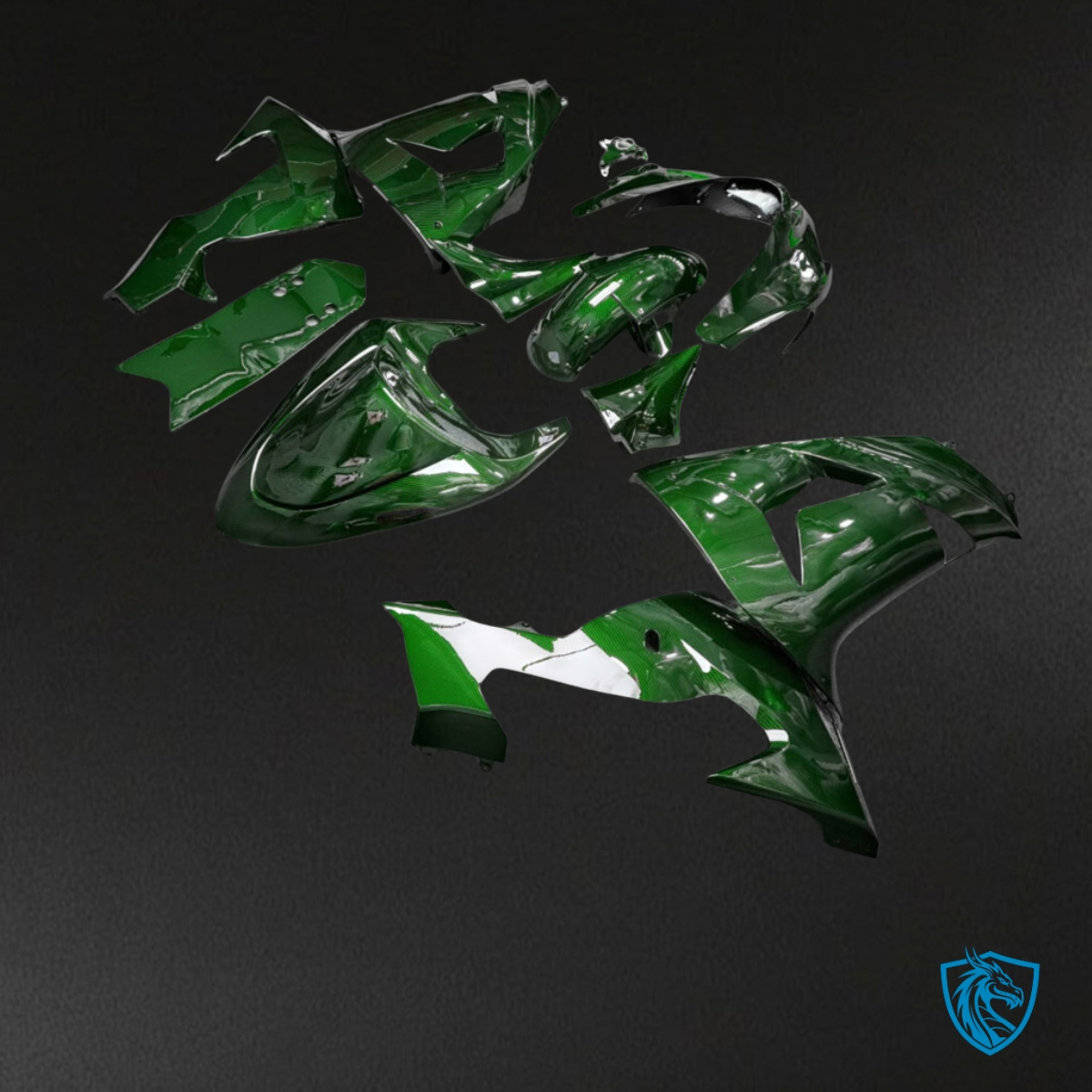 Kawasaki ZX10R (2006-2007) Gloss Green Carbon Fiber Style - Custom ABS Fairing Kit