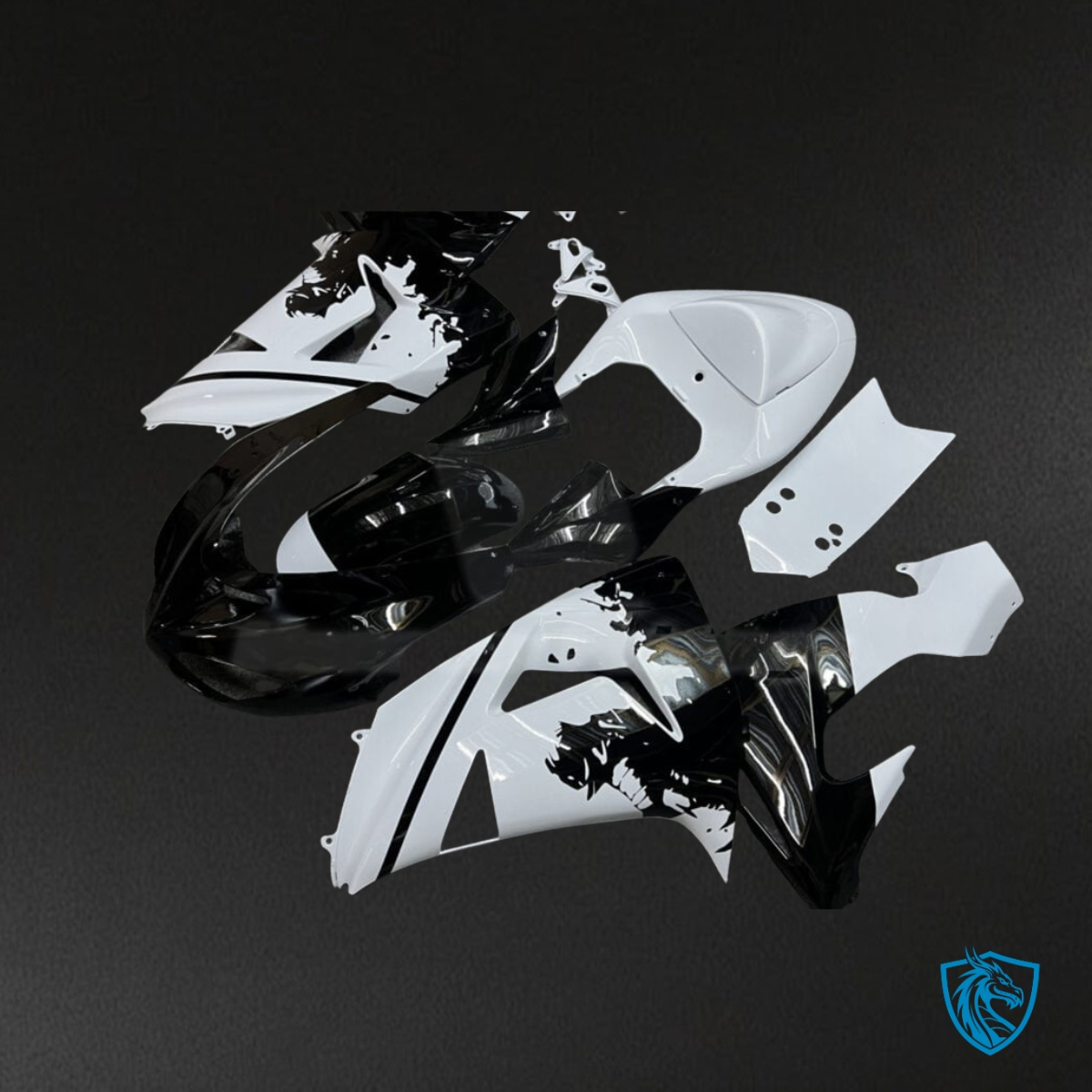 Kawasaki ZX10R (2006-2007) Gloss White & Black Knight Fairing Kit - Aftermarket ABS Bodywork
