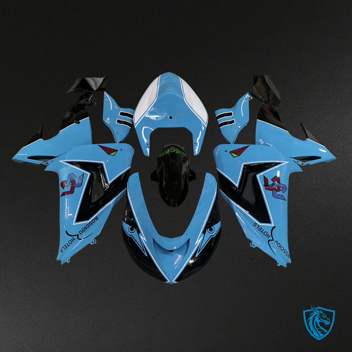 Kawasaki ZX10R (2006-2007) Light Blue & Black White Race - Custom ABS Fairing Kit