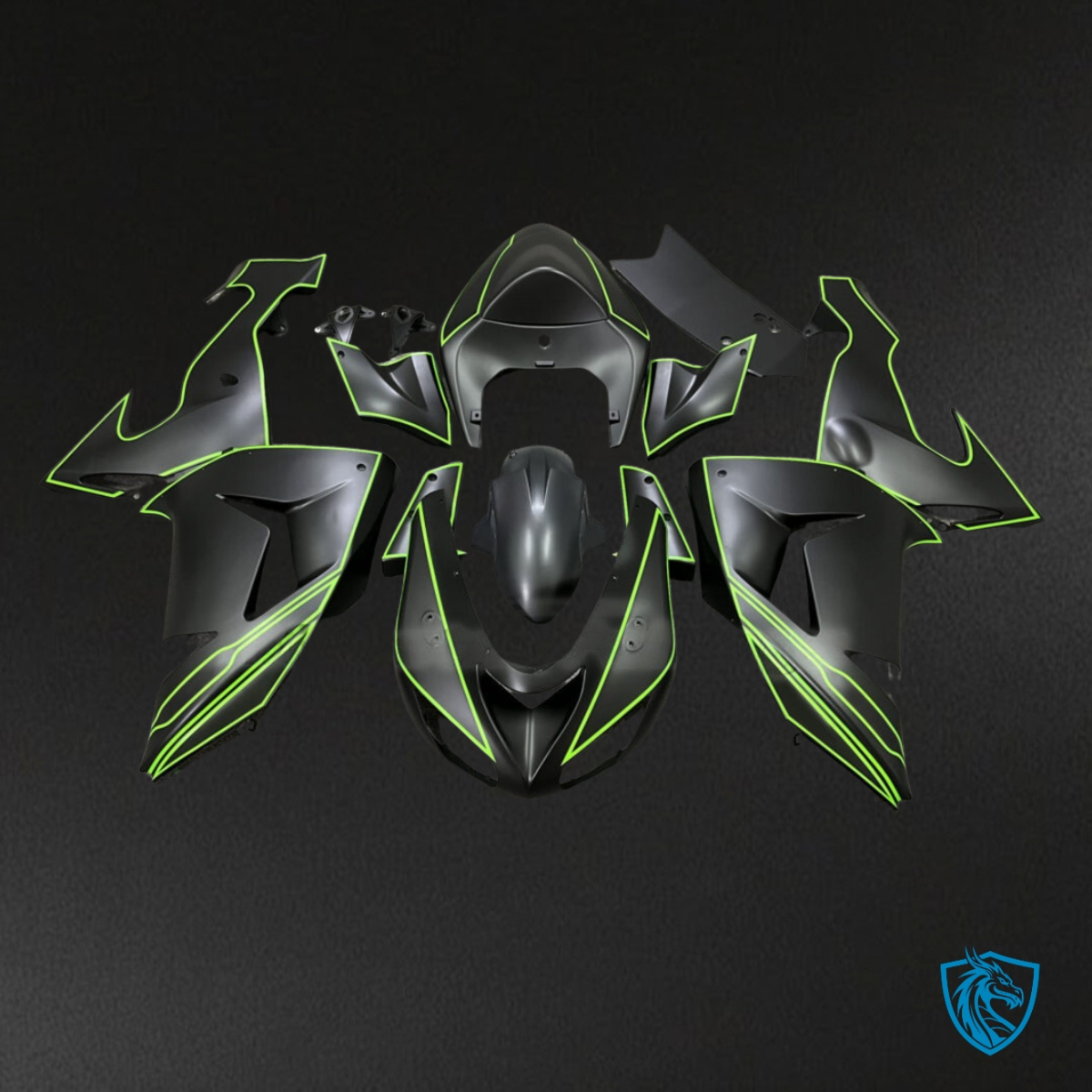 Kawasaki ZX10R (2006-2007) Matte Black & Green Fairing Kit - Aftermarket ABS Bodywork