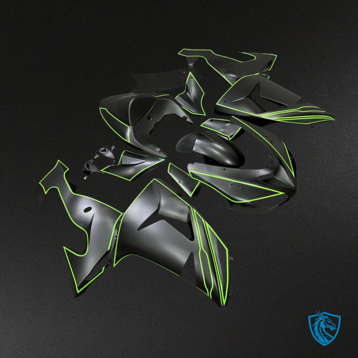 Kawasaki ZX10R (2006-2007) Matte Black & Green Fairing Kit - Aftermarket ABS Bodywork
