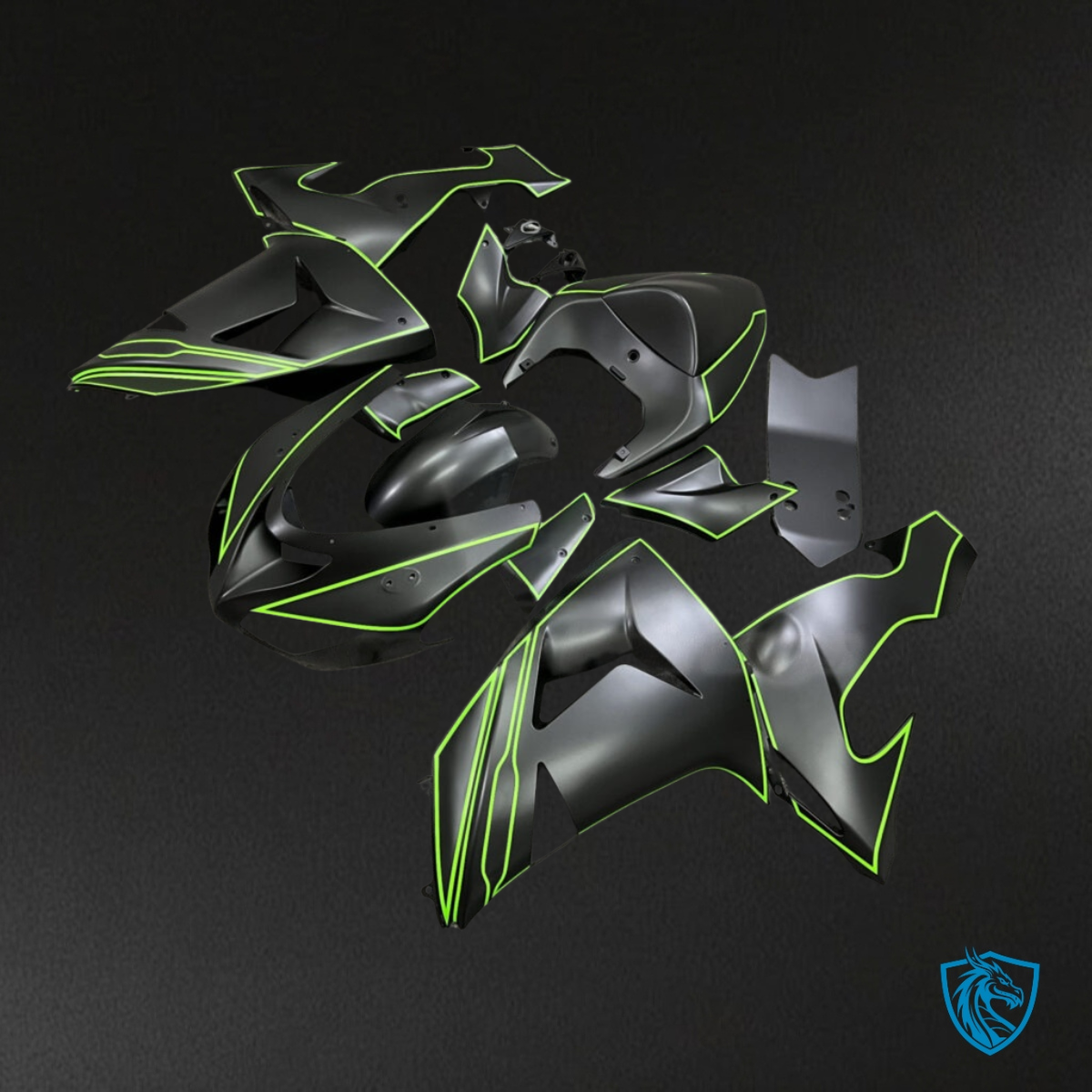 Kawasaki ZX10R (2006-2007) Matte Black & Green Fairing Kit - Aftermarket ABS Bodywork